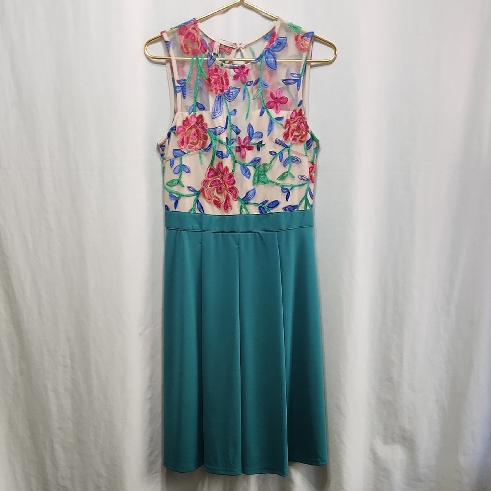 Floral Embroidered Teal Dress